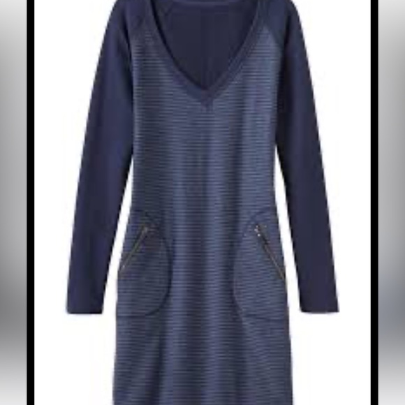 Athleta blue micro stripe Enchanted Dress Sz M NWOT Sz M - Picture 1 of 6